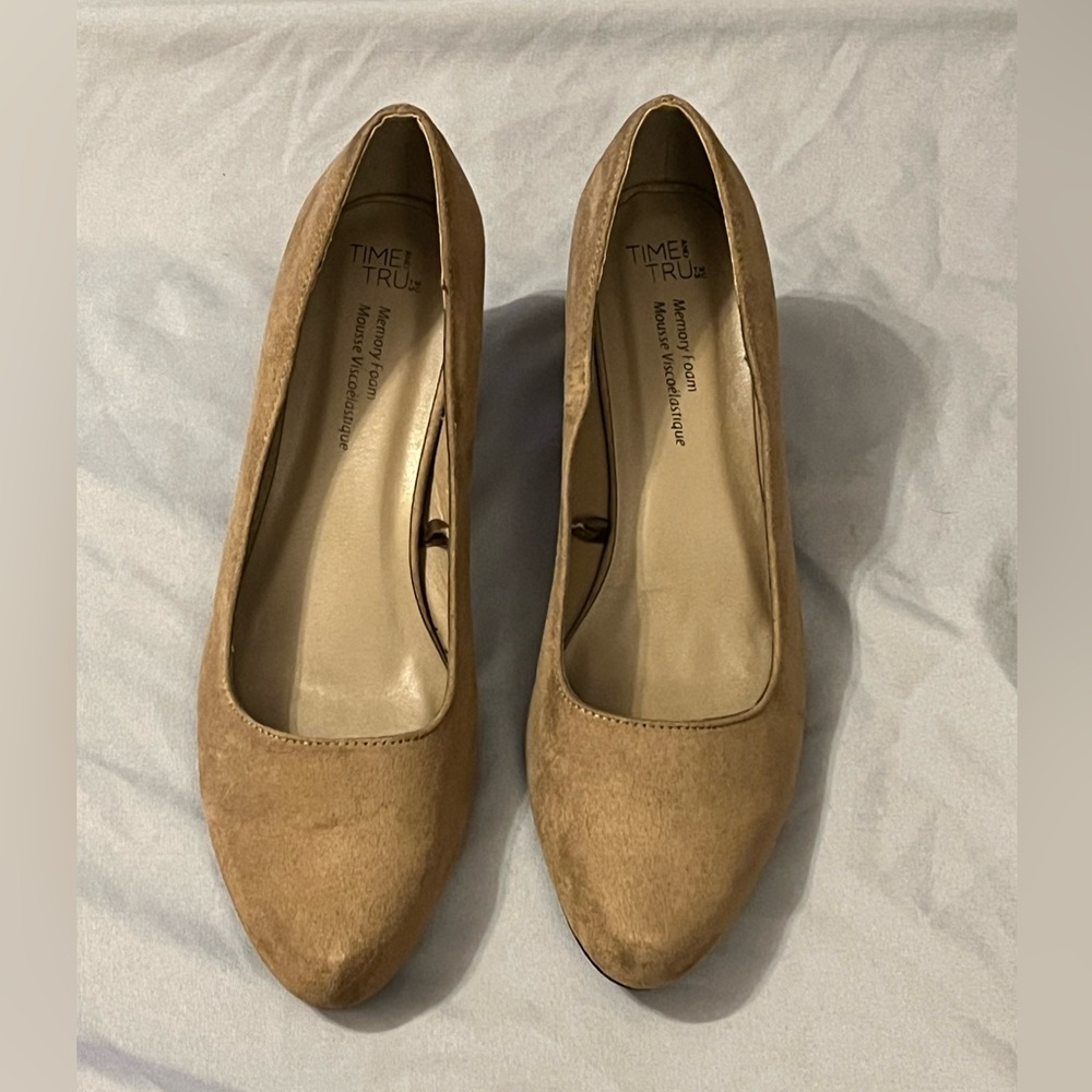 Tan Suede Pointed-Toe Pumps